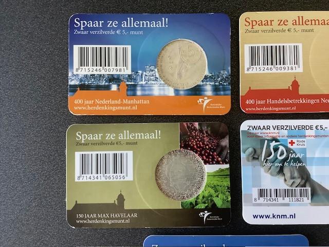 Nederland , diverse coincards 5 euro munten.