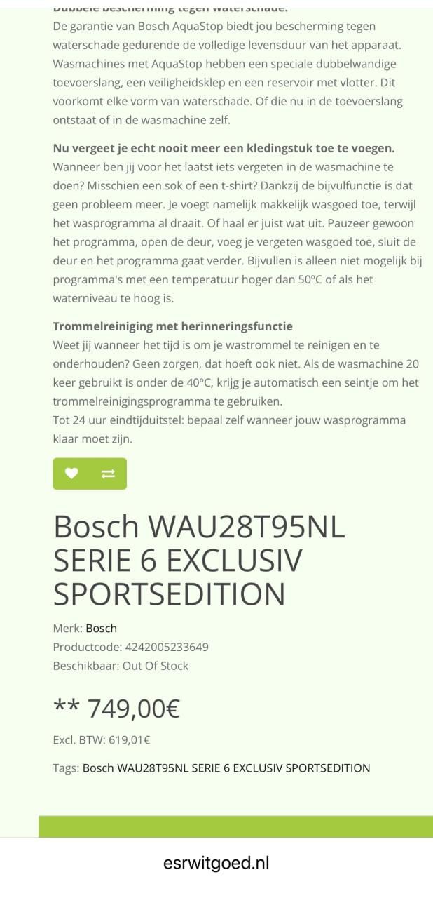 Bosch Exclusiv Serie 6 Wasmachine 9 kg. 1400 rpm als nieuw