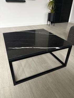 Salontafel marmer zwart wit met stalen onderstel