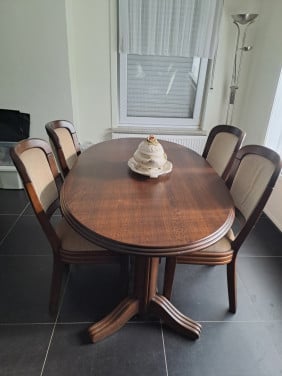 Massief eiken houten eethoek + 4 stoelen