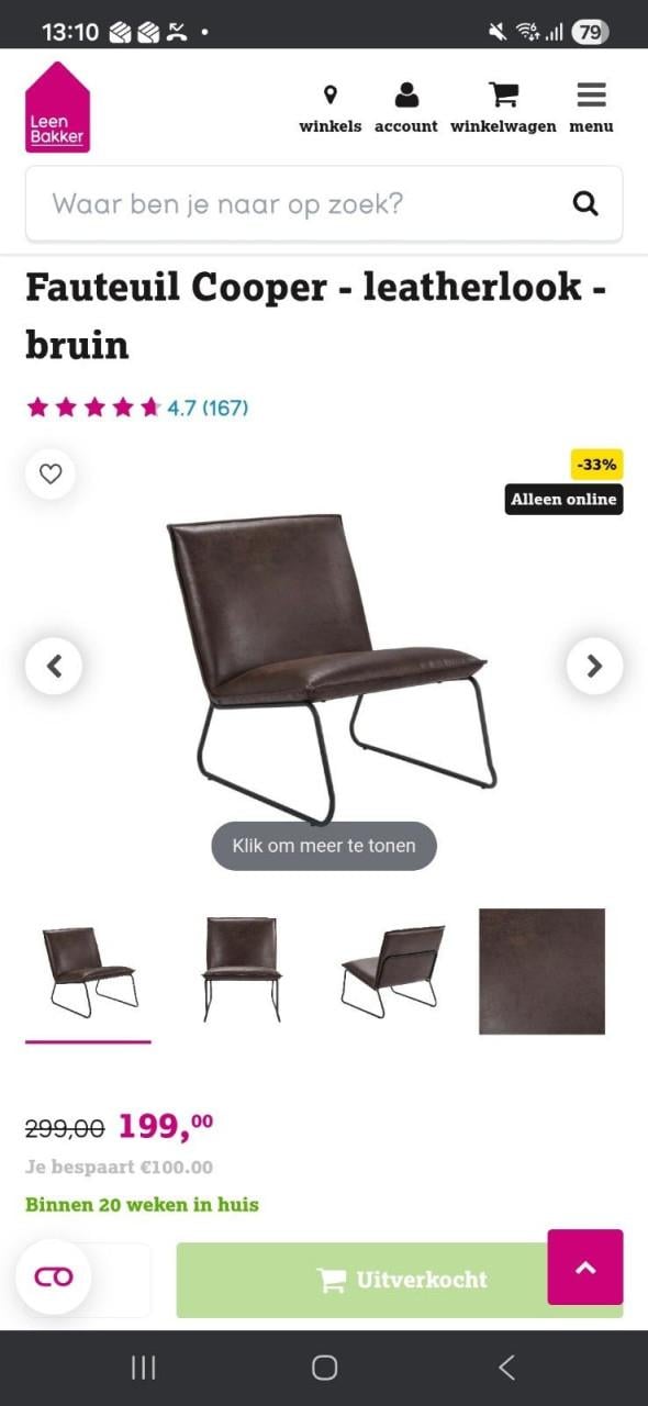 Fauteuil cooper lederlook