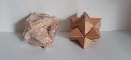 Houten legpuzzels- hersenkraker + wereldbol en achthoekige bal