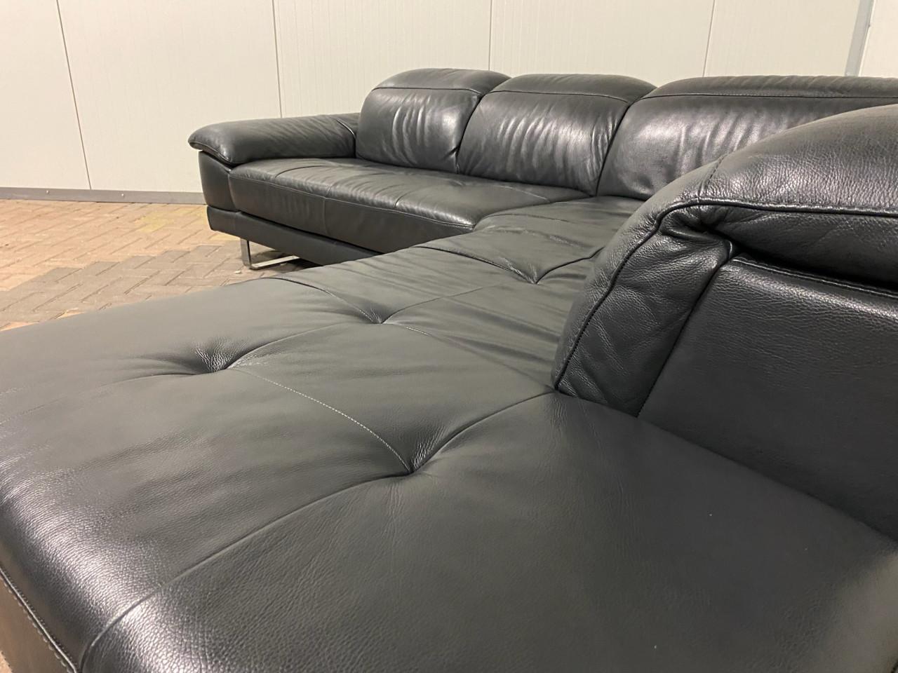 Natuzzi Zwarte  Antraciet Leren Hoekbank – Gratis Levering NL & BE