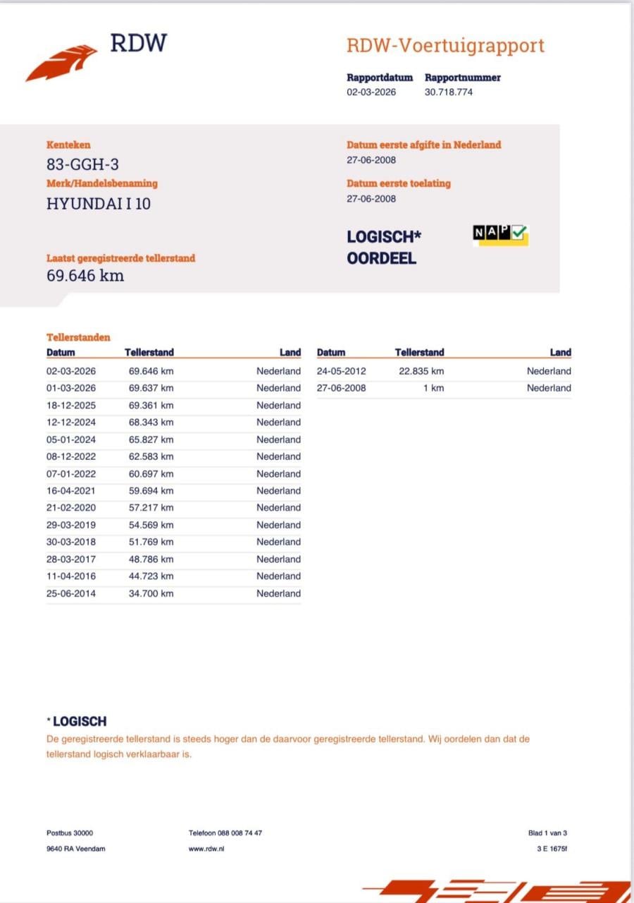 Hyundai i10 1.1 I 5DR 2008 Zwart | 69.646 KM NAP | NIEUWE APK!