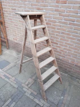 Mooie vintage houten schilderstrap trap ladder 130cm