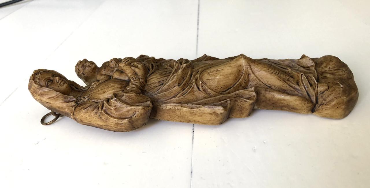 Zeer mooie brocante heilige Maria met kindje Jezus wandhanger