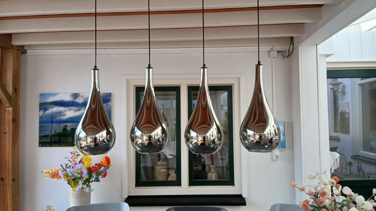 Hanglamp 4 lamp Druppelvormige hanglamp glas zilver Chromed