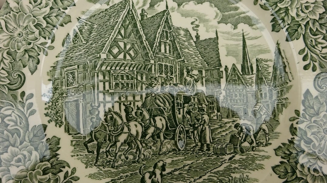 English Ironstone borden 3 rood 1 groen borden