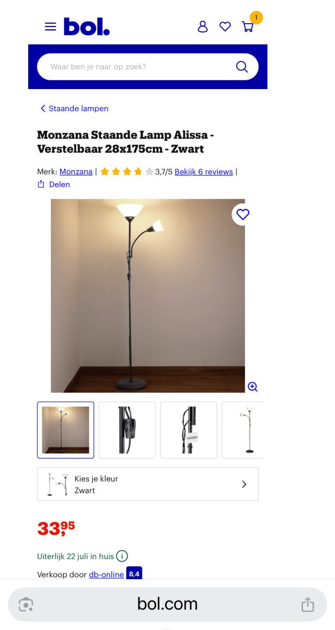 Monzana Staande Lamp Alissa Verstelbaar 28x175 cm  Zwart nieuwprijs €34,-