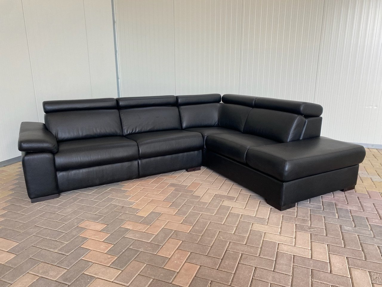 GRATIS LEVERING HEEL NL Zwarte Echt Leer Hoekbank met Chaise Lounge