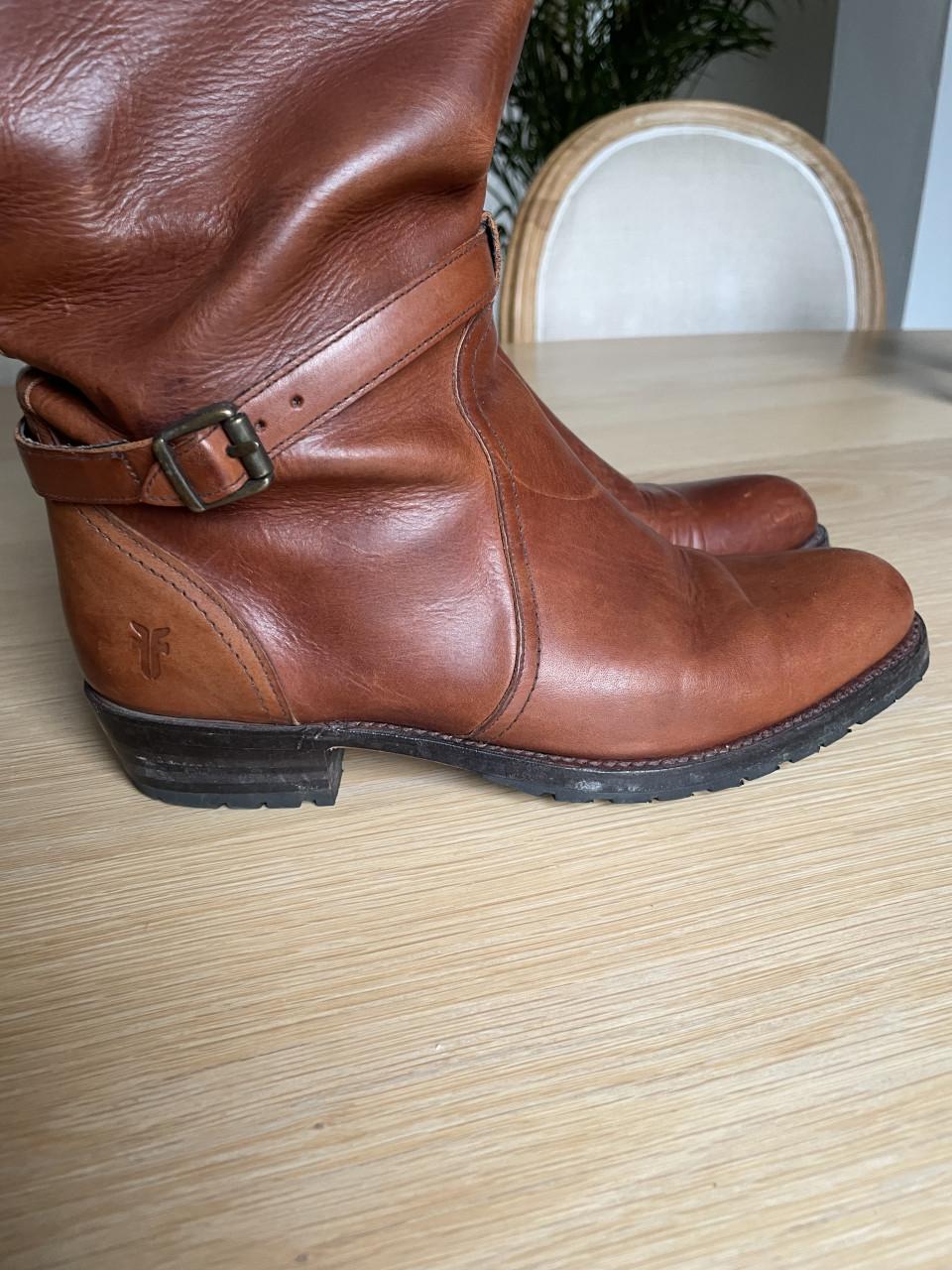 Cognac leren Frye boots met konijnenbont, maat 39