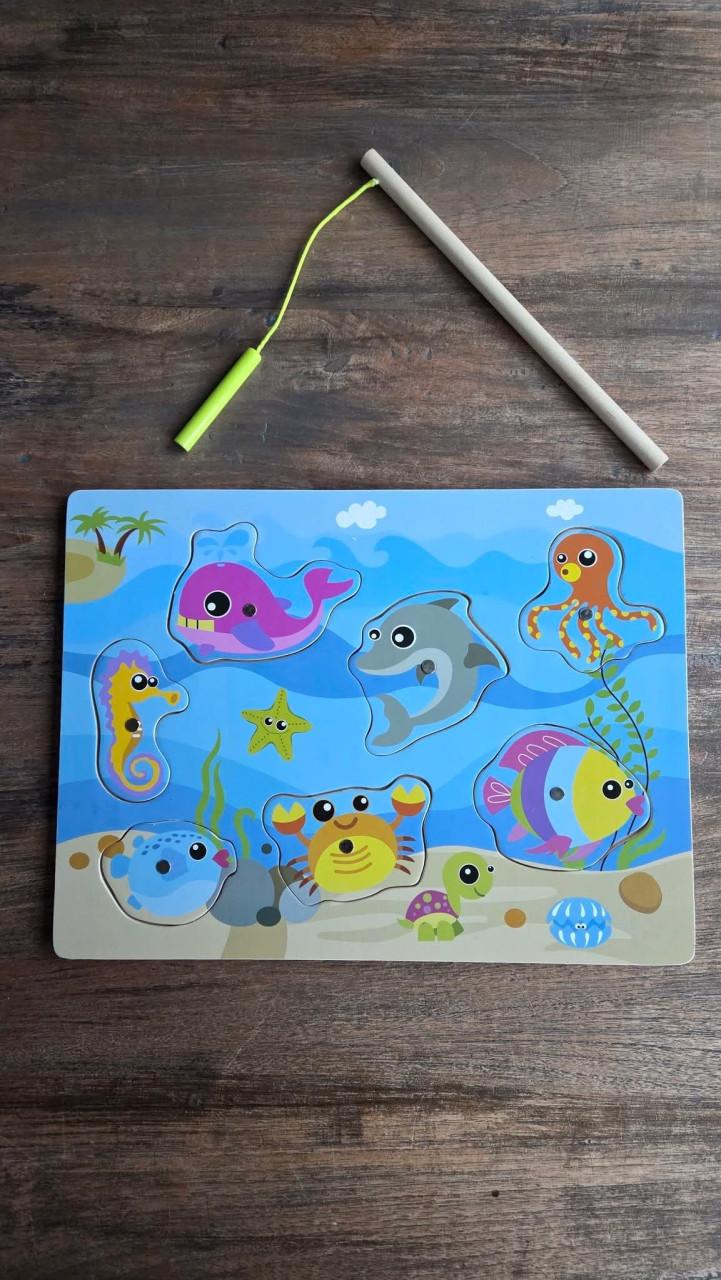 🎈Houten Puzzel Vissen met magneetjes en een hengel
