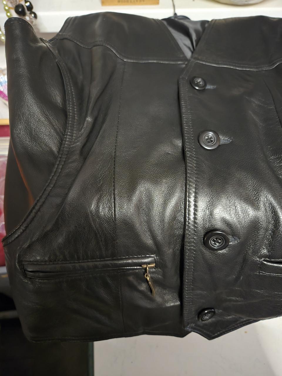 Hifa heren(motor)vest zwart leer Maat 48