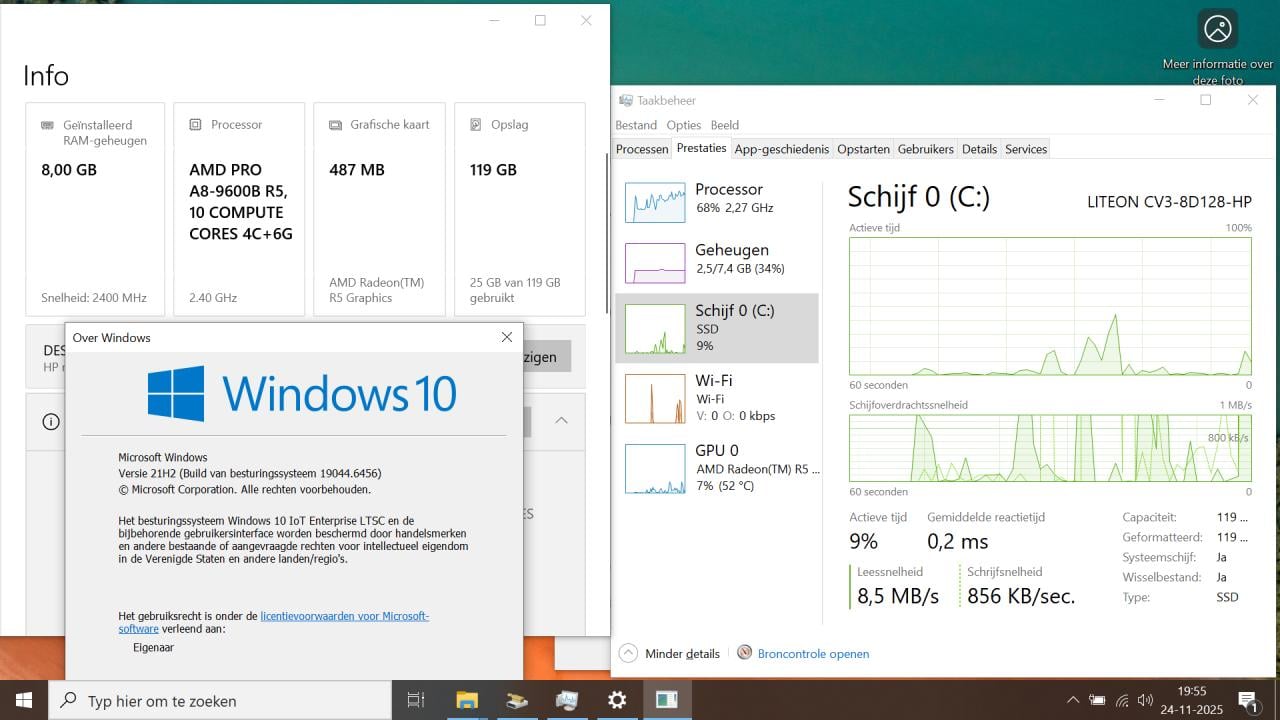 HP ProBook 645 7e Gen A8-9600B 3.3GHz 8Gb-RAM 128Gb-SSD Win10 LTSC 65€