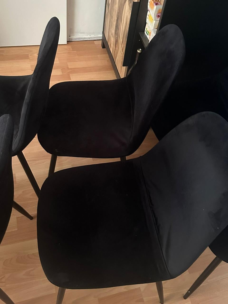6 zwarte velvet eetkamerstoelen
