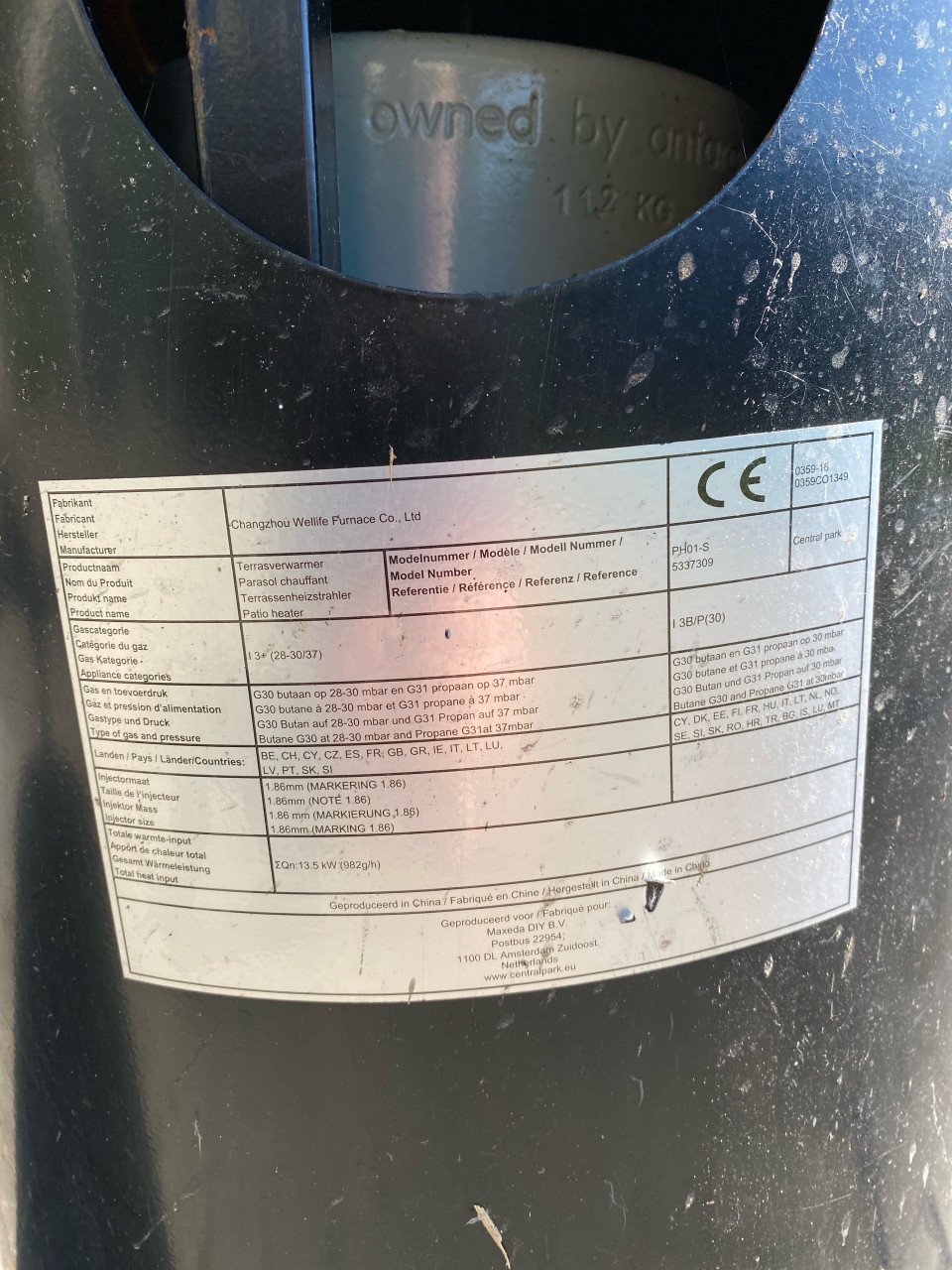 Terras verwarmer met gasfles