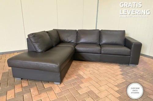 GRATIS LEVERING HEEL NL Mooie Grijs Echt Leer Hoekbank