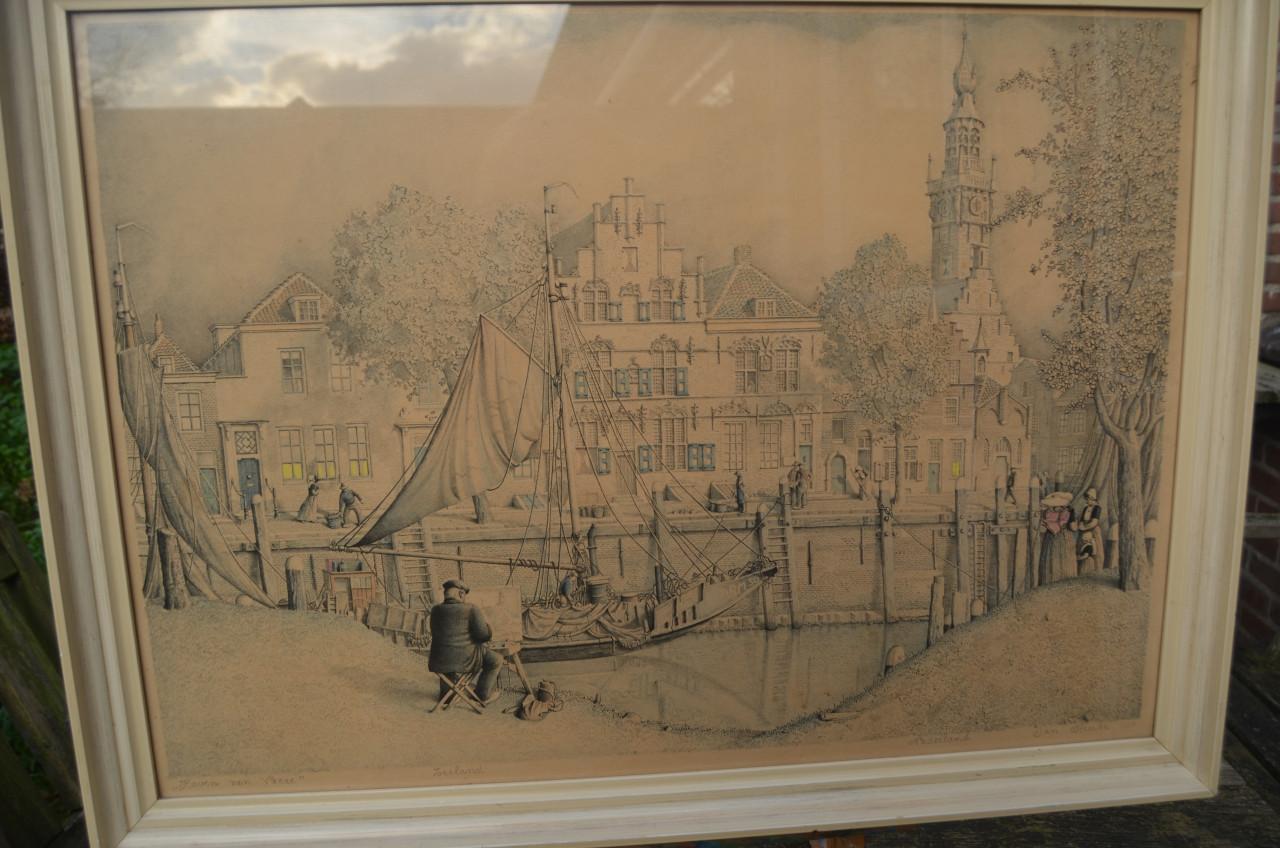 Litho/grafiek Jan Strube 1954 Kade van Veere