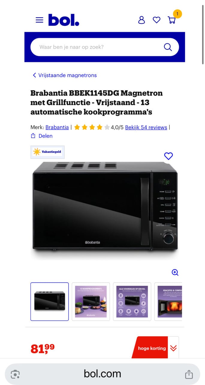 Brabantia BBEK1145DG Magnetron Grillfunctie 13 automatische kookprogramma’s