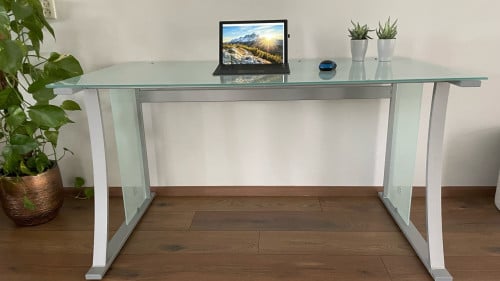 Prachitg bureau hardglas met boekenkast