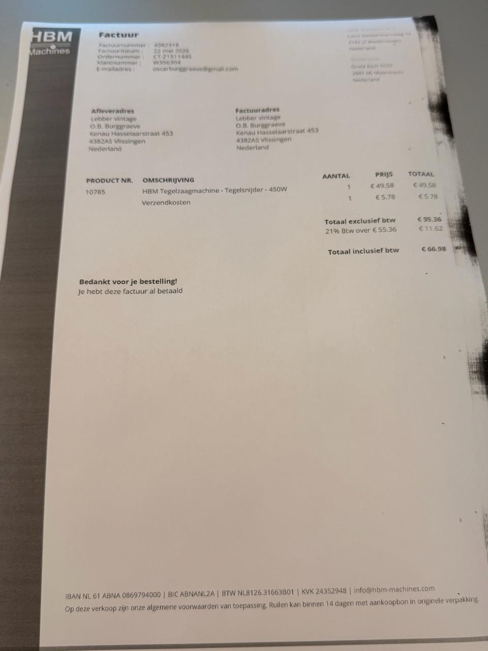 HBM Tegelzaagmachine