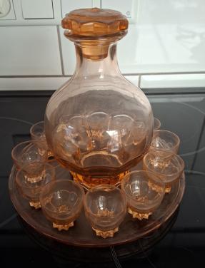 Prachtige Art Deco likeurset 14 delig – amberkleurig glas