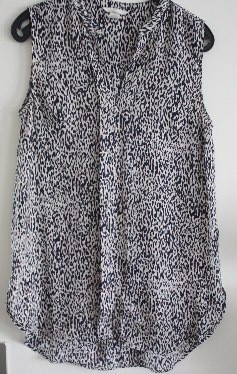 Blouse shirt donkerblauw wit lichtroze gevlekt  maat 40