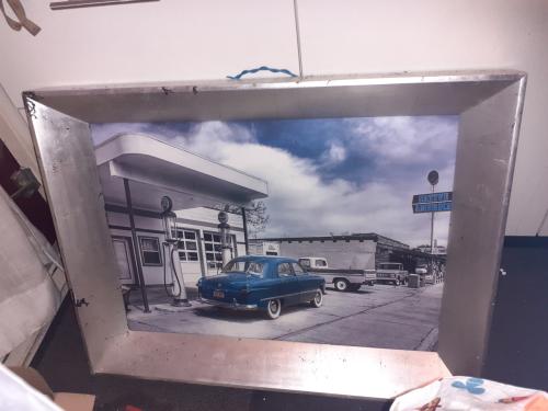 Schilderij Garage met *** OLD-TIMERS *** - met bord  " Native America "