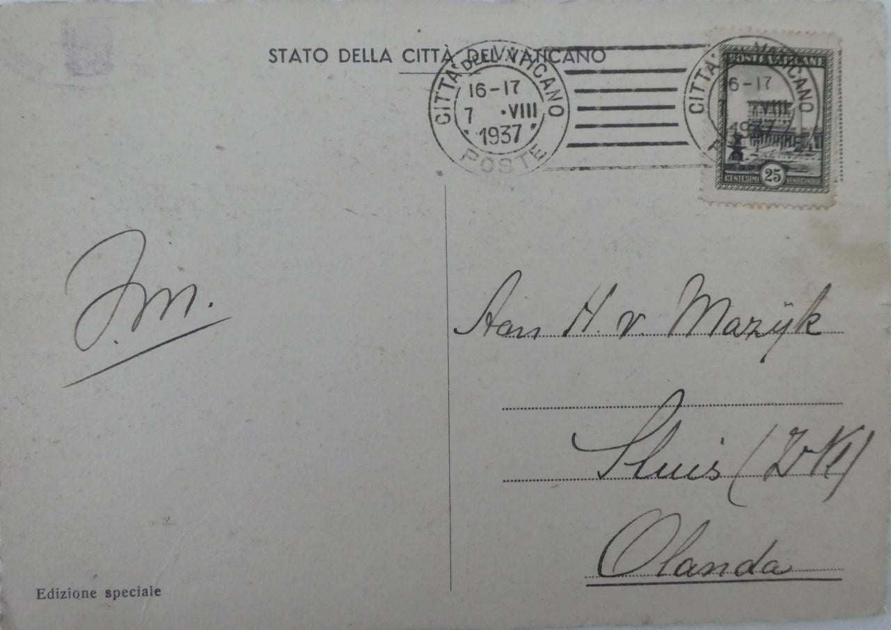 Ansichtkaart, 1937 Vaticaanstad - Sluis