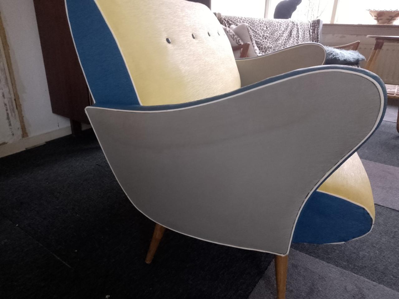 Jaren 50 bank (geel/grijs/blauw)