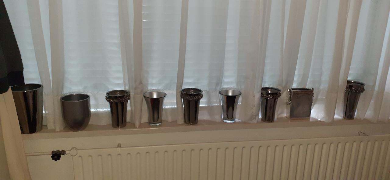 10x Bloempotten * Zilver * + Beeldjes 9x / onderzetters 10x *** Silver ***