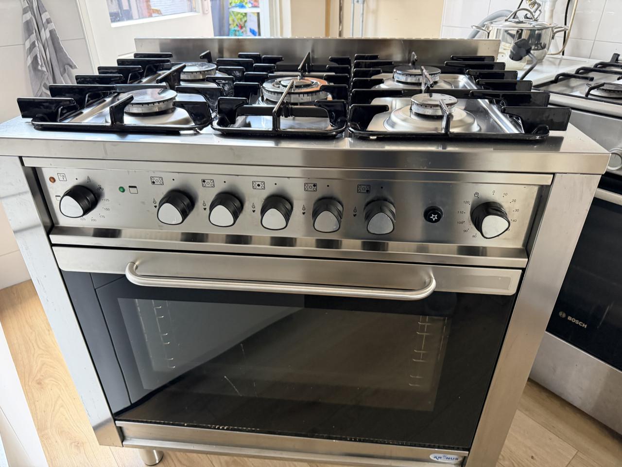 Luxe semi-prof. KRONUS RVS Gasfornuis (90cm) - 5 Pitten & Grote Oven