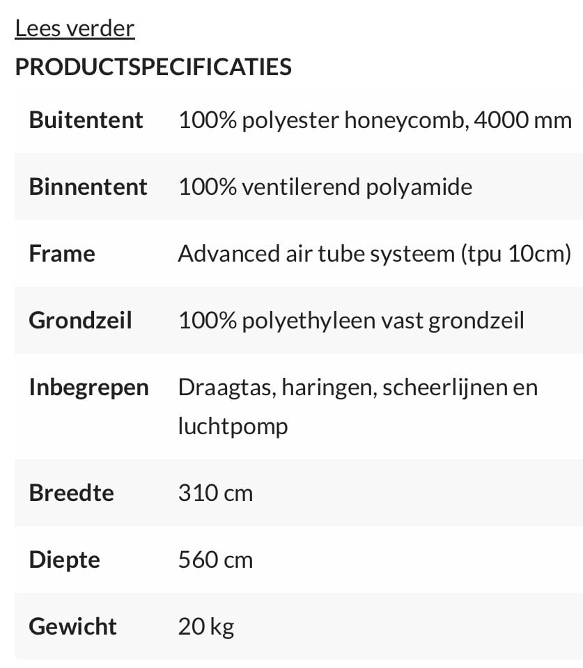 Tent, SAFARICA INDIAN HILLS 310 AIR, slechts 2x gebruikt