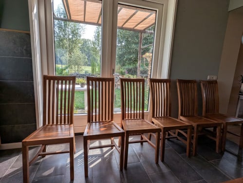 6 teakhouten eetkamerstoelen