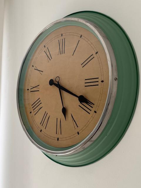 Grote wandklok Ø 58 cm, vintage, metaal/glas, top staat