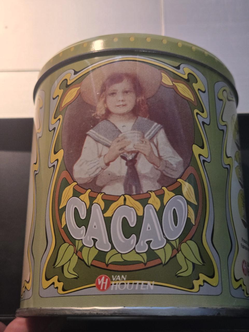 Vintage cacaoblik van het merk Van Houten,  H9.5 Ø 9 cm