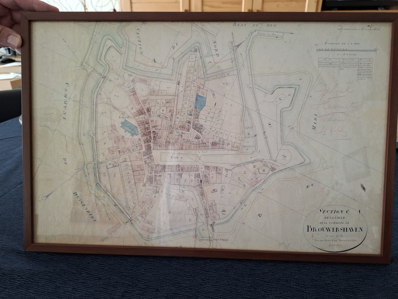 Brouwershaven Repro minuutplan Kadaster. Situatie ± 1812. Fraai ingelijst!