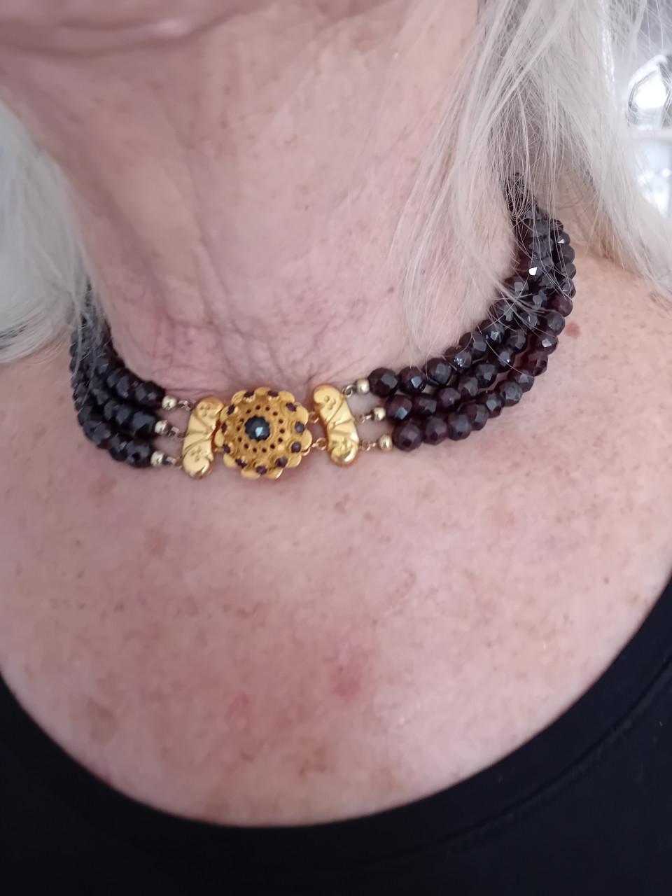 GRANATEN Hals/nek collier met armband 14 karaat gouden slot