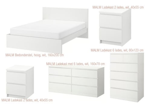Diverse Slaapkamer Meubelen IKEA Serie Malm (wit)