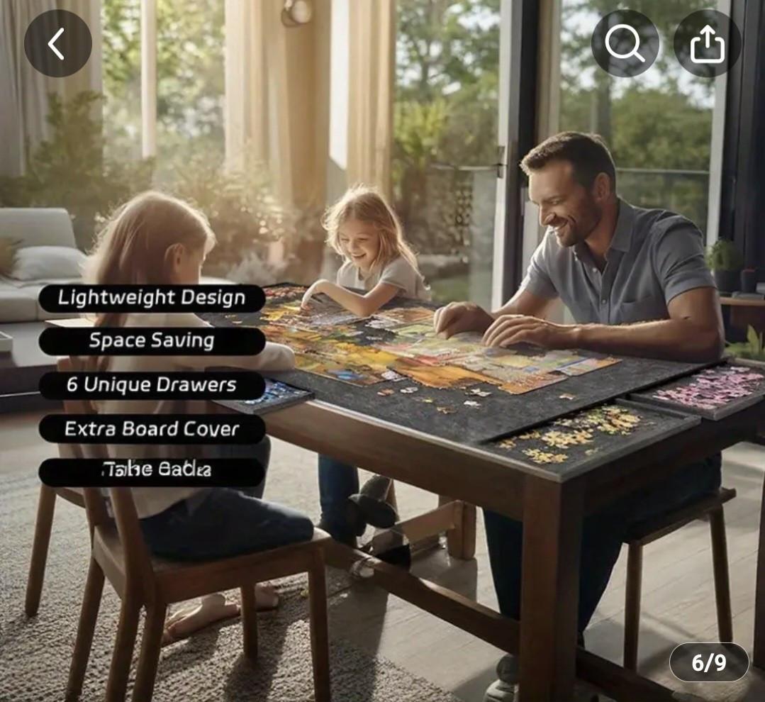 Een draagbare vilten tafelblad voor 1000-delige puzzels met lades