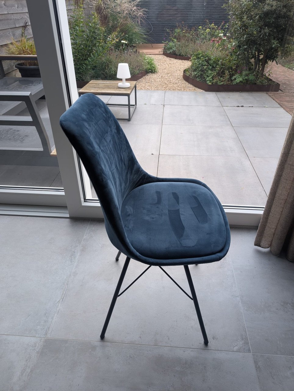 Stoffen stoelen 4x (2x okergeel, 2x blauw)