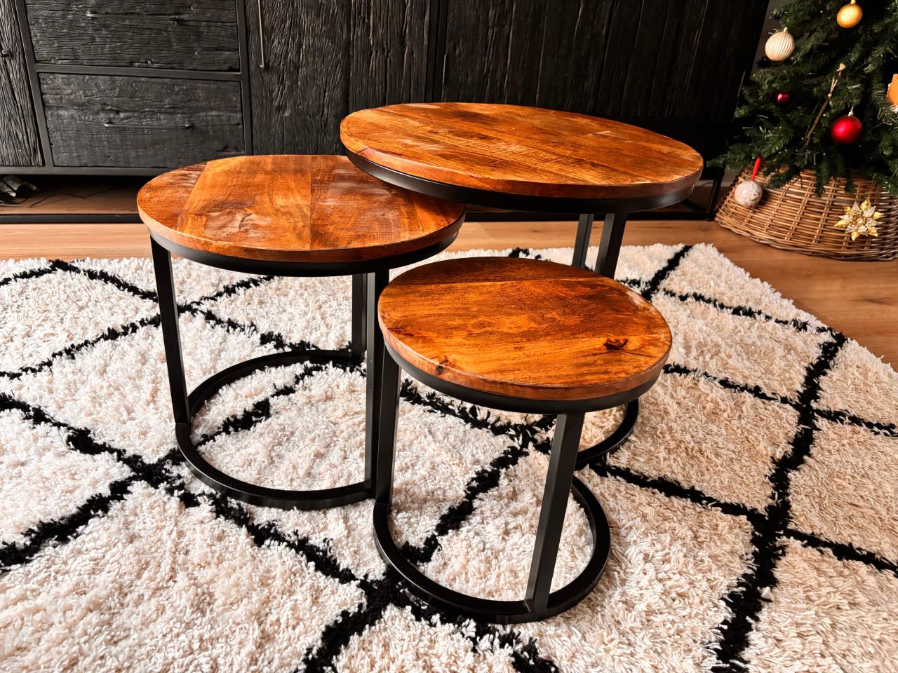 Mangohouten Salontafel Set - 3 Delig