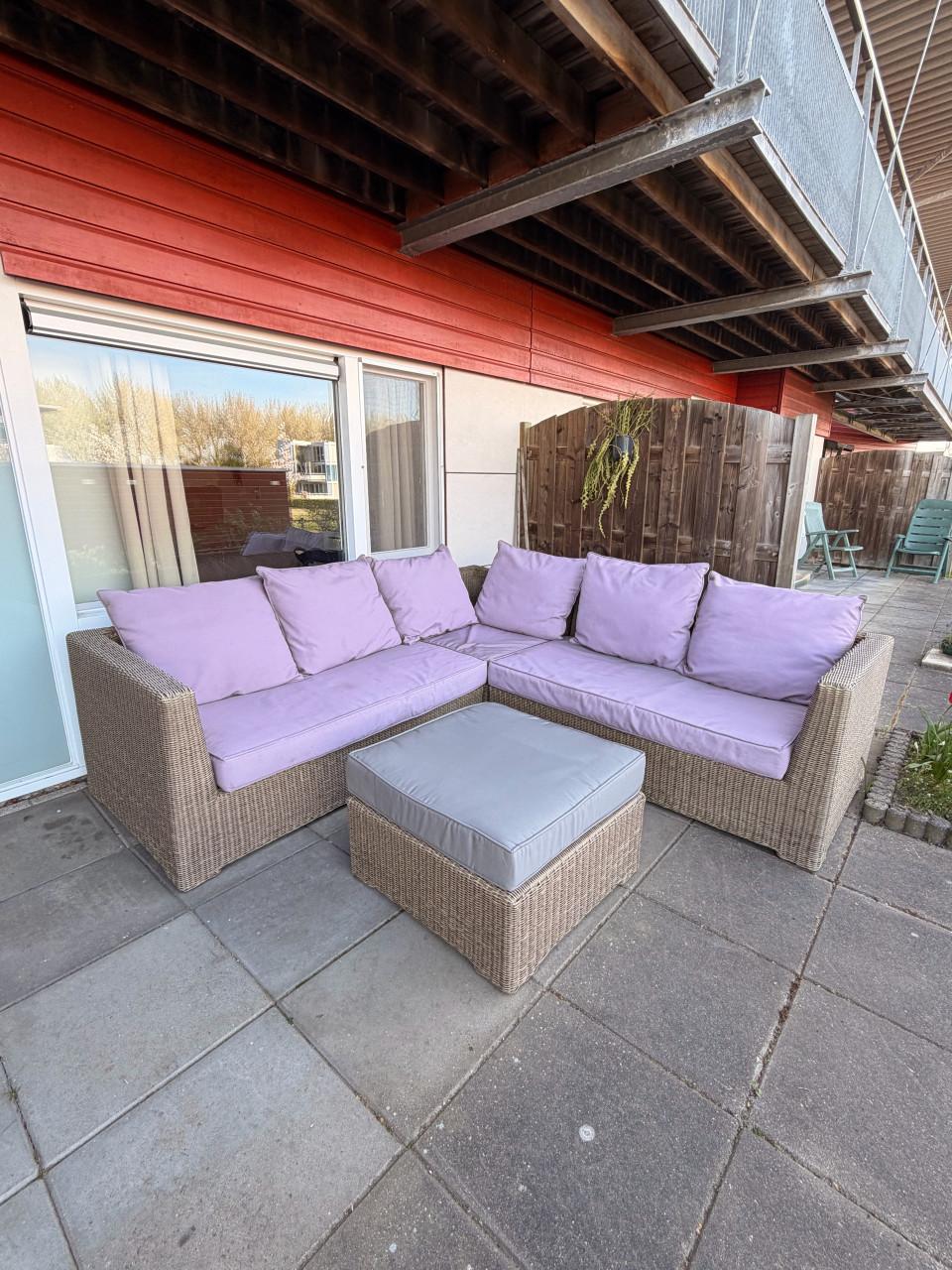 Wicker loungeset hoekbank met hocker