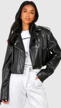 Zara zwarte PU leren bikerjasje Maat L