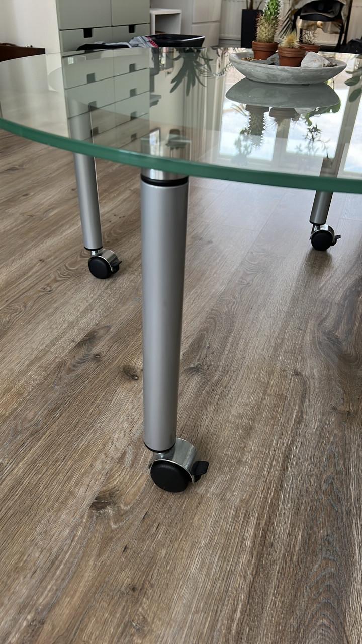 Glazen ronde salontafel verrijdbaar
