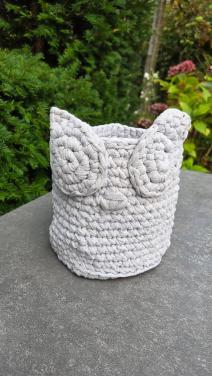 🎈Opbergmandje van textielgaren, lichtgrijs, in de vorm van een uiltje.