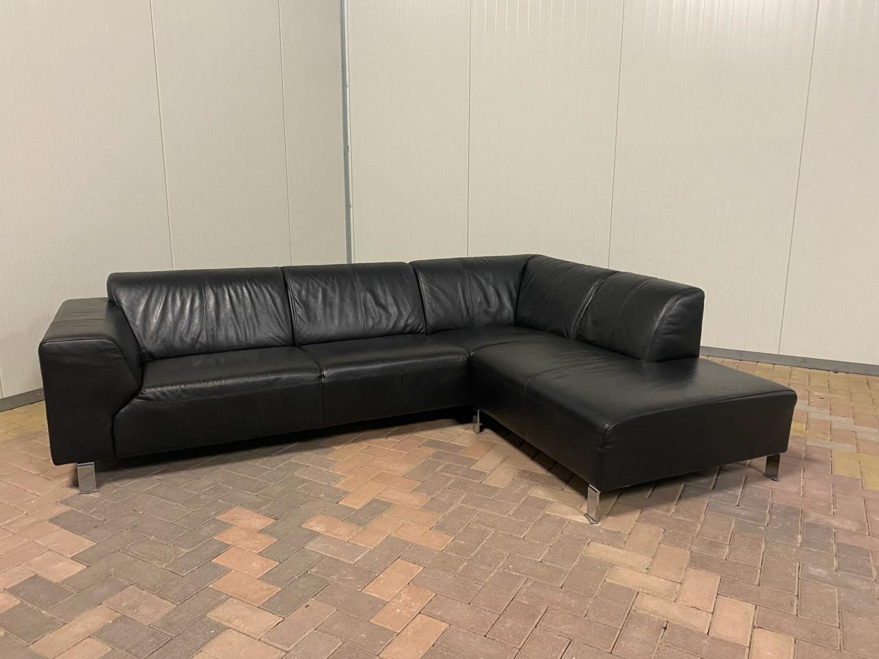 Zwarte Echt Leren Hoekbank – Brede Zit – Solide Basis – Gratis Levering NL