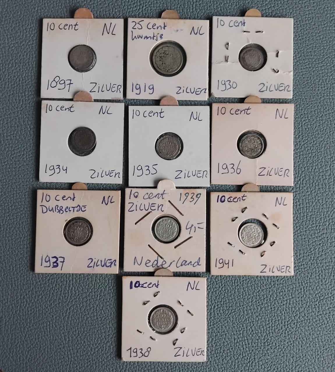 Zilver 9x Dubbeltjes 1x Kwartje 1897-1941