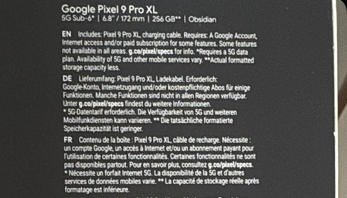GOOGLE Pixel 9 Pro XL - 256 GB - OBSIDIAN - HELEMAAL NIEUW -
