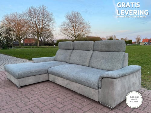 GRATIS LEVERING HEEL NL Moderne Grijs Stoffen Hoekbank + Slaapfunctie